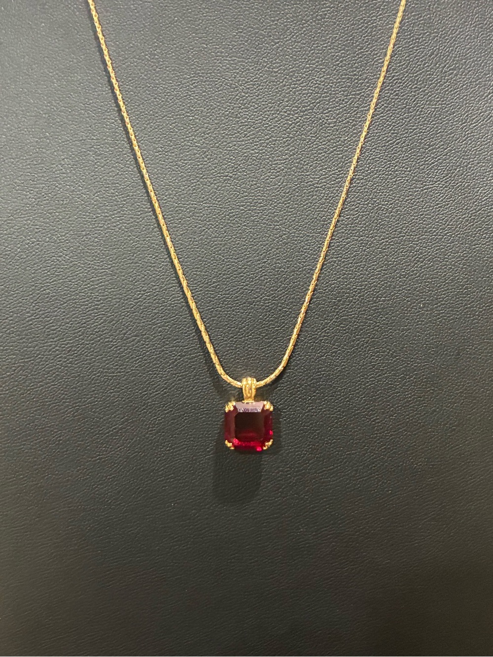 Vintage Avon Red Rhinestone Gold Pendant Necklace